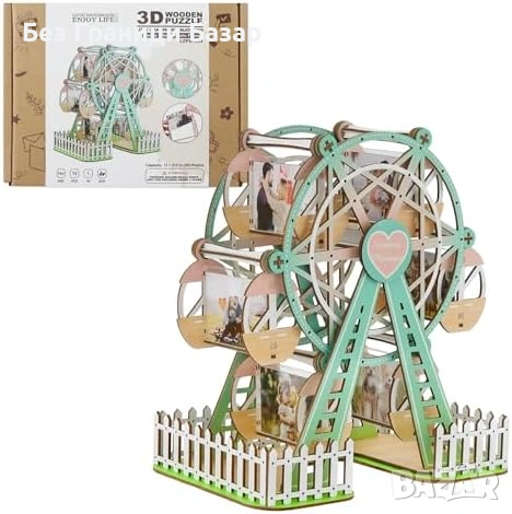 Нов DIY 3D дървен модел виенско колело 6 фото рамки 72 части Дървен 3D пъзел фото албум