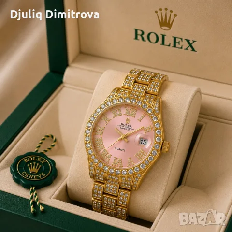 🌸 Златист дамски часовник Rolex стил с розов циферблат