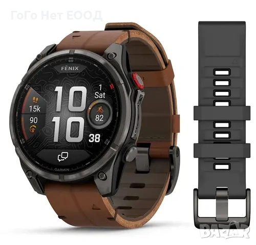 Garmin Fenix 8 PRO– 47 mm, AMOLED, Sapphire - Carbon grey DLC titanium с Chestnut кожена каишка