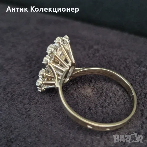 Златен пръстен. 18 Карат. Диаманти. Винтидж, снимка 4 - Пръстени - 55408421