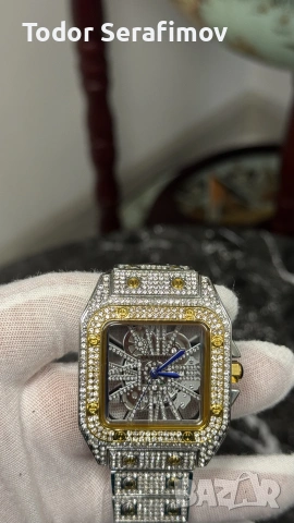 Мъжки часовник Cartier Santos Skeleton Iced Out Two-Tone, снимка 5 - Луксозни - 55266685