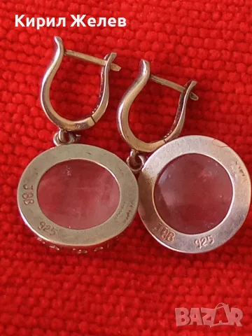 Сребърни обеци окрасени с фасетиран розов кварц 36168, снимка 3 - Обеци - 55515282