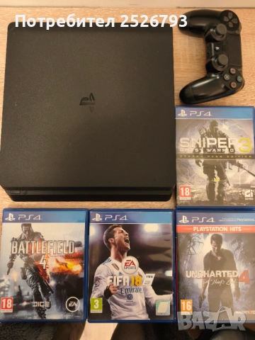 Конзола PlayStation 4, 1ТВ + един джойстик+ 4 игри