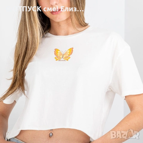 Дамска тениска оригинал кропната - пеперуди Volcom Sun Keep Trim T-Shirt Star White , снимка 2 - Тениски - 55092950
