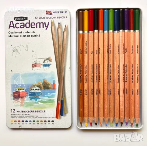 2Х Derwent Academy 12 WATERCOLOUR & 12 WATERCOLOUR SKINTONES Дервент акварелни моливи, снимка 3 - Ученически пособия, канцеларски материали - 55421066