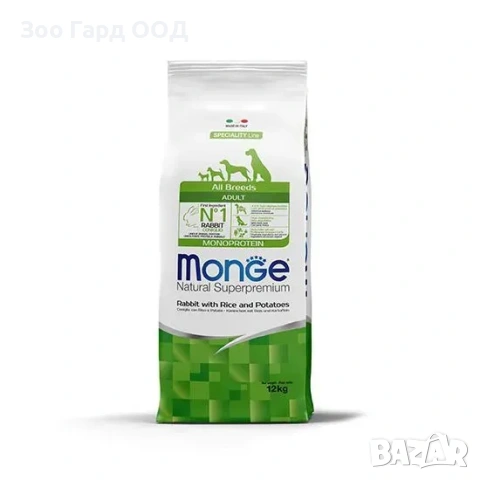 Monge Natural Superpremium All Breeds Adult Monoprotein Rabbit with Rice & Potatoes - 12кг.