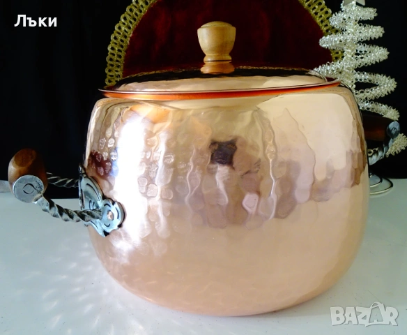 Швейцарска медна тенджера,чиста червена мед 2 кг.,печат. , снимка 3 - Антикварни и старинни предмети - 54543276