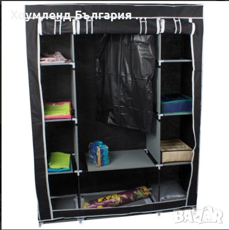 Трикрилен сглобяем текстилен гардероб - сив, снимка 5 - Гардероби - 54355636