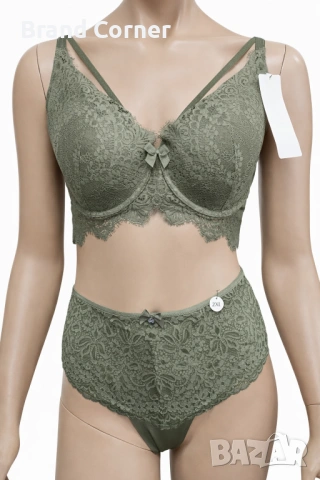 Дамски комплект бельо Hunkemöller 2XL – дантела в маслено зелено
