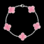Van Cleef & Arpels VCA 5 Motifs Silver Pink Opal Vintage Alhambra Дамска Гривна, снимка 8