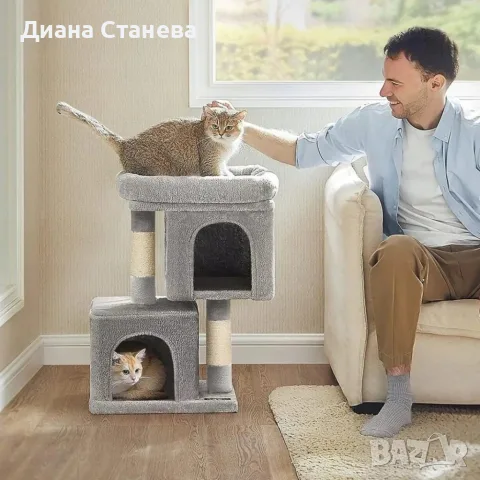 Голяма катерушка за котки 67 см с легло - 2 къщички, драскалки от сизал и 3 нива, снимка 4 - За котки - 55505171