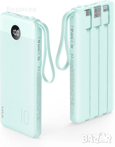Преносима батерия (power bank) VRURC, модел T1116, с капацитет 10000 mAh и вградени кабели, снимка 8 - Външни батерии - 55068898