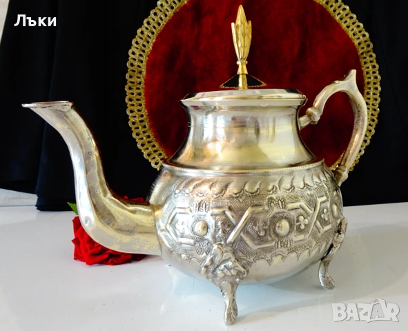 Посребрен бронзов чайник Al Ouar,печат. , снимка 3 - Антикварни и старинни предмети - 54988708
