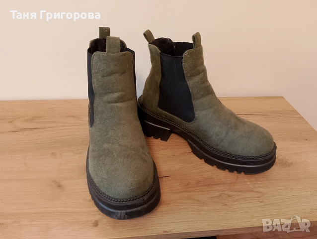 Военно-зелени Челси боти , снимка 3 - Дамски боти - 54492446