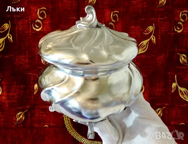 Калаена захарница 500 мл.,Art Nouveau,печат,калаена сватба. , снимка 3 - Антикварни и старинни предмети - 55446430