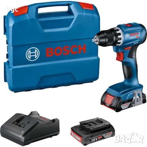 НОВ ПАКЕТ Bosch Professional GSR 18V-45 + 2 батерии + Зарядно + Щипка + Куфар 06019K3202 