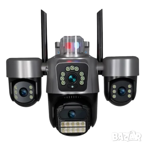 Външна Wifi камера с 4 лещи въртящи 4х12MP/ 36 диода/ ICSEE безжична нощно виждане