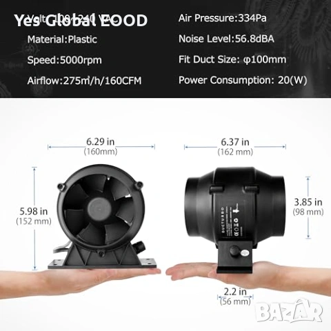 Канален вентилатор DUCTURBO 100мм 275m³/h, снимка 2 - Вентилатори - 54540492