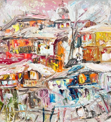 КАРТИНА МАСЛО НА ПЛАТНО ЗИМНА ПРИКАЗКА ДИАН ПЕТРОВ 2025 Г., снимка 2 - Картини - 54160745