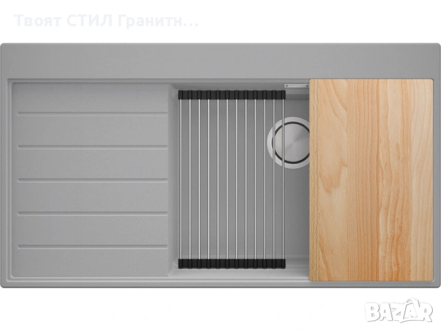 Сива гранитна кухненска мивка Сидни 900-60 Ergo Multilevel 900х500 мм