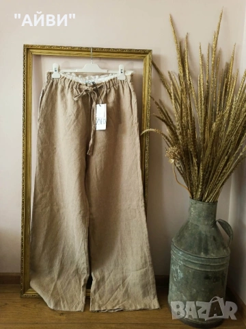 ZARA Дамски панталон от лен, снимка 6 - Панталони - 54003868