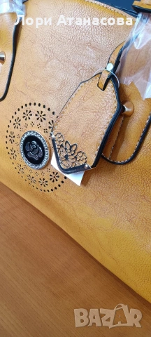 Чанта от висококачествена еко кожа в цвят горчица, с удължаваща се дръжка., снимка 2 - Чанти - 54015078