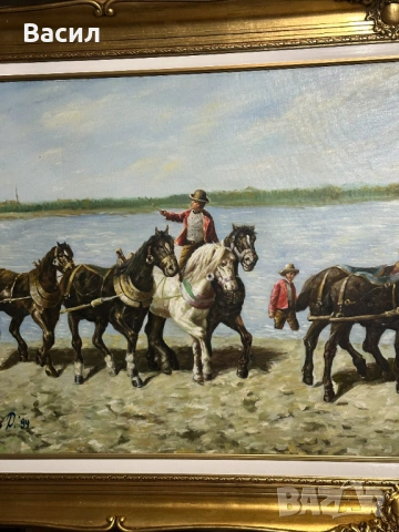 Огромна Картина масло, снимка 5 - Антикварни и старинни предмети - 54230236