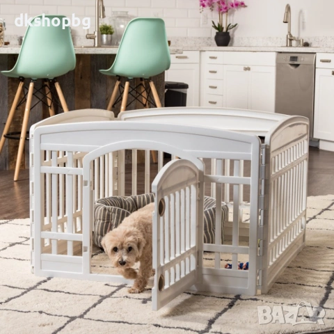 4486 Пластмасова кошара за кучета с 4 панела Бяла, 91x91x60 см, снимка 5 - За кучета - 54618883