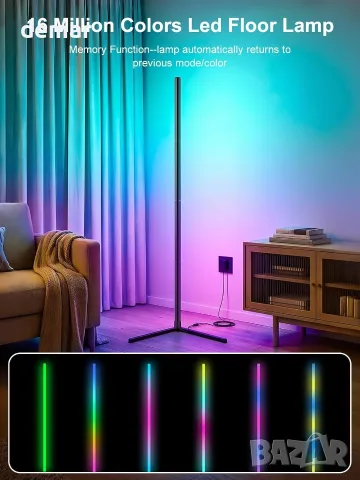 Смарт LED подова лампа с RGB подсветка, дистанционно и контрол през приложение, 2400LM, 146cm, снимка 6 - Лампиони - 55516924