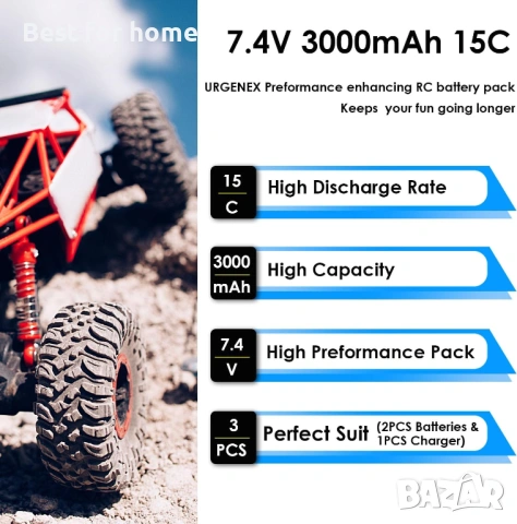 3000mAh 7.4 V литиево-йонна батерия с Deans T-щепсел 2S презареждаща се RC батерия, снимка 2 - Оригинални батерии - 54903487