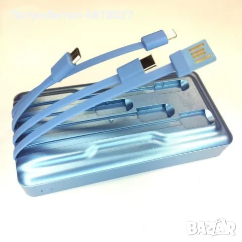 Външна батерия със соларен панел Power bank UKC 8412 10 000 Mah кабел за зареждане 4в1 Син, снимка 7 - Външни батерии - 55512820