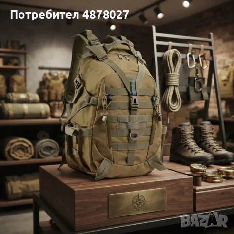 Военна тактическа раница 55L – водоустойчива, с MOLLE система и отделение за лаптоп, пясъчна, снимка 3 - Раници - 55462830