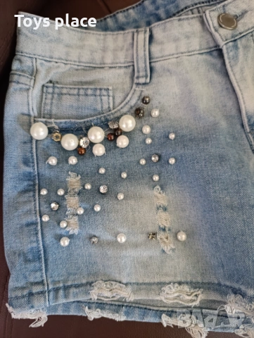 M къси дънкови гащи с перли, модерно къси панталони , снимка 3 - Къси панталони и бермуди - 54009040