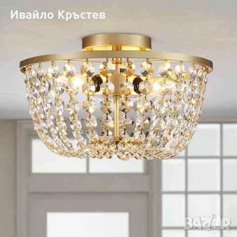 WUZUPS Кристален полилей плафонен модерен – Златен H 21см. x W 33 см.