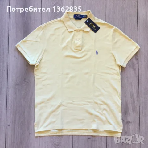 НОВА оригинална жълта тениска с яка POLO RALPH LAUREN custom slim fit размер M от САЩ, снимка 2 - Тениски - 55538845