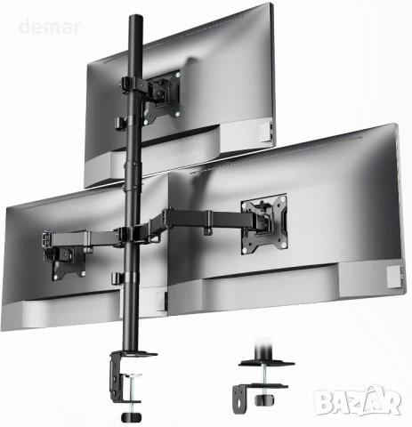 monTEK Стабилна стойка за 3 монитора 17”-32”, до 10 кг на рамо, VESA 75x75mm/100x100mm