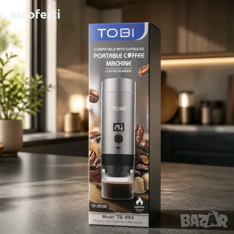 Портативна безжична кафемашина 3 в 1 TOBI TB-984, за капсули и мляно кафе, 72W, снимка 2 - Кафемашини - 55416104