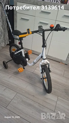 Детски велосипед B'Twin 14" + помощни колела и родителски лост (пълен комплект) 