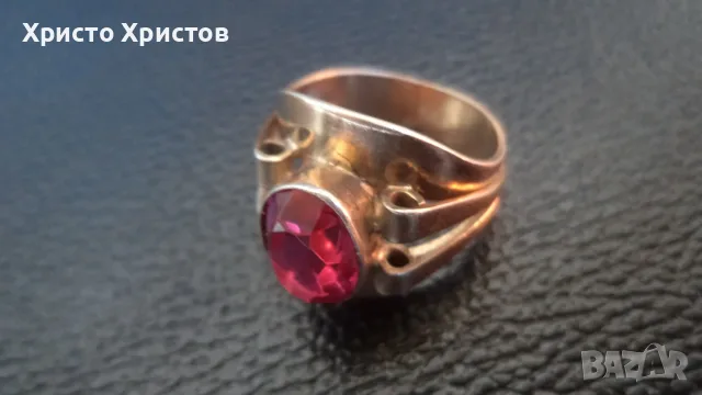 Руски сребърен винтидж пръстен с позлата, снимка 4 - Пръстени - 55539546