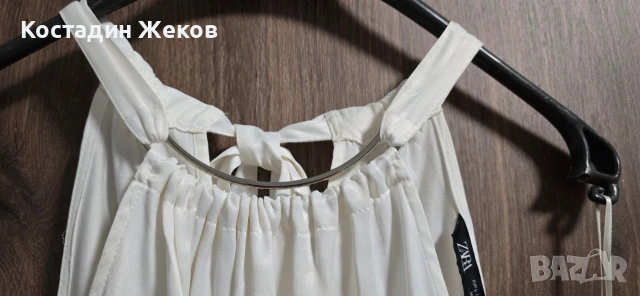 23€. Нов със етикет. Сатенен топ с халтер деколте от Zara. , снимка 7 - Корсети, бюстиета, топове - 54875254
