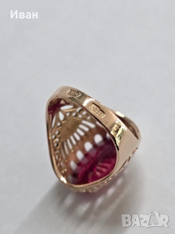 Руски златен пръстен с рубин, снимка 3 - Пръстени - 54057476