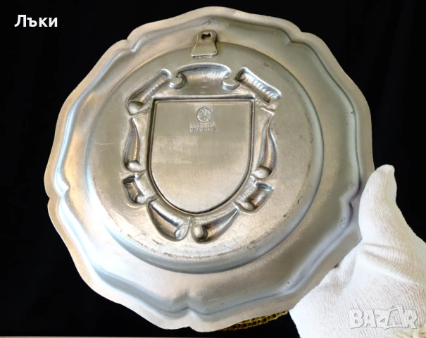 Калаена чиния за снимка,гравиране,720 гр.,калаена сватба. , снимка 3 - Антикварни и старинни предмети - 53965427