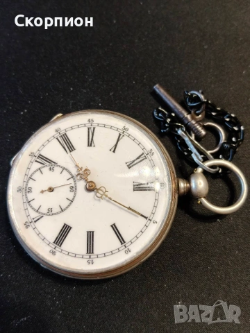 Швейцарски СРЕБЪРЕН джобен часовник 1900г. с ключе - 10 РУБИНА ПРОМОЦИЯ, снимка 16 - Джобни - 48362081