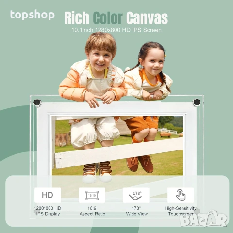 Чисто Нова Смарт Фоторамка AMABOO 10.1" с Луксозен Акрилен Корпус, WiFi, 32GB Памет и Frameo, снимка 2 - Плейъри, домашно кино, прожектори - 55053440