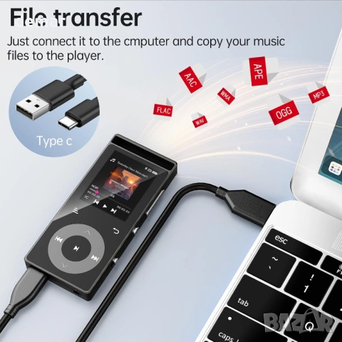MP3 плеър 90GB Bluetooth 5.3, FM радио, HiFi звук, поддръжка до 128GB, слушалки, снимка 3 - MP3 и MP4 плеъри - 54890941