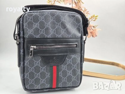 Gucci Нова Луксозна Кожена Черна Мъжка Чанта Гучи 