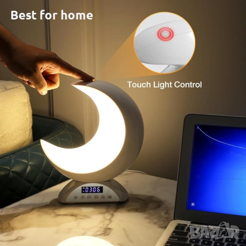 Настолна лампа Moon с часовник с будилник, RGB регулируема светлина с Bluetooth, снимка 4 - Друга електроника - 54389382