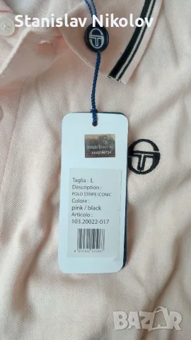 Поло тениска Sergio Tacchini stripe iconic shirt, Size L, снимка 4 - Тениски - 55587463