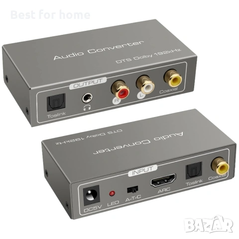 HDMI ARC адаптер към RCA аудио конвертор, цифров към аналогов стерео DAC, коаксиален оптичен ARC