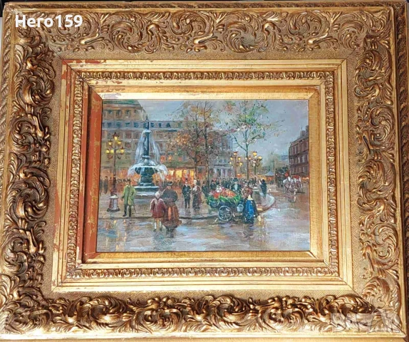 Стара авторска картина,масло Франция 19век, снимка 6 - Антикварни и старинни предмети - 54516219